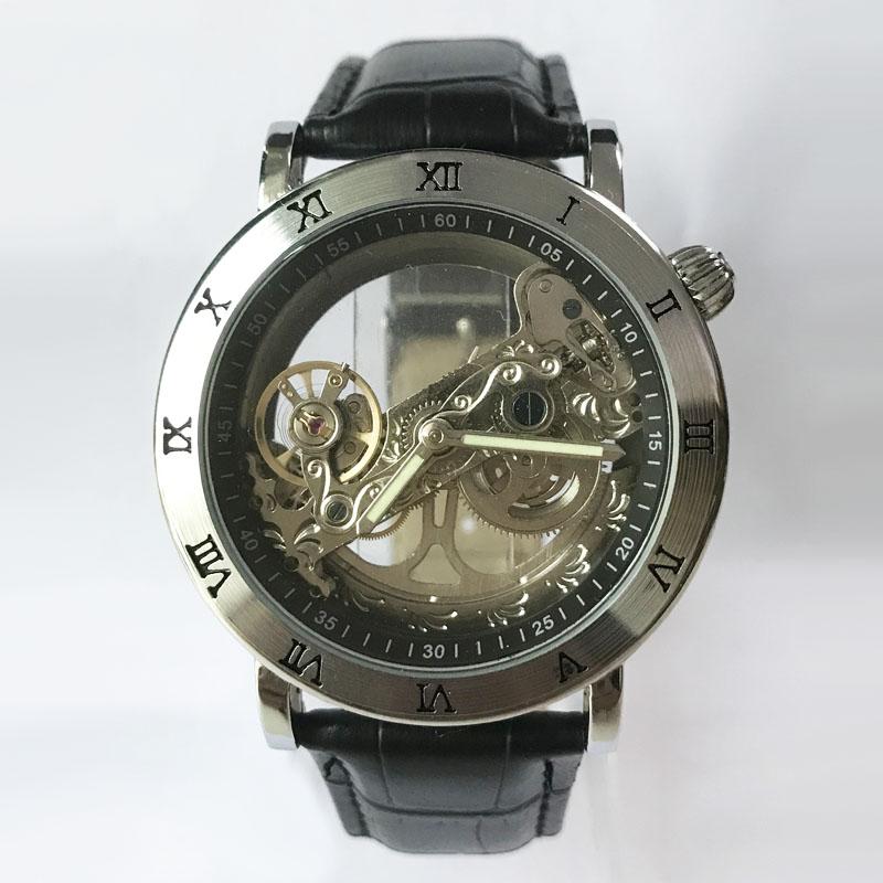 New Men's Watch Tourbillon Mechanical Watches Transparent Hollow Automatic Self Wind Watches Leather Band Skeleton Relojes