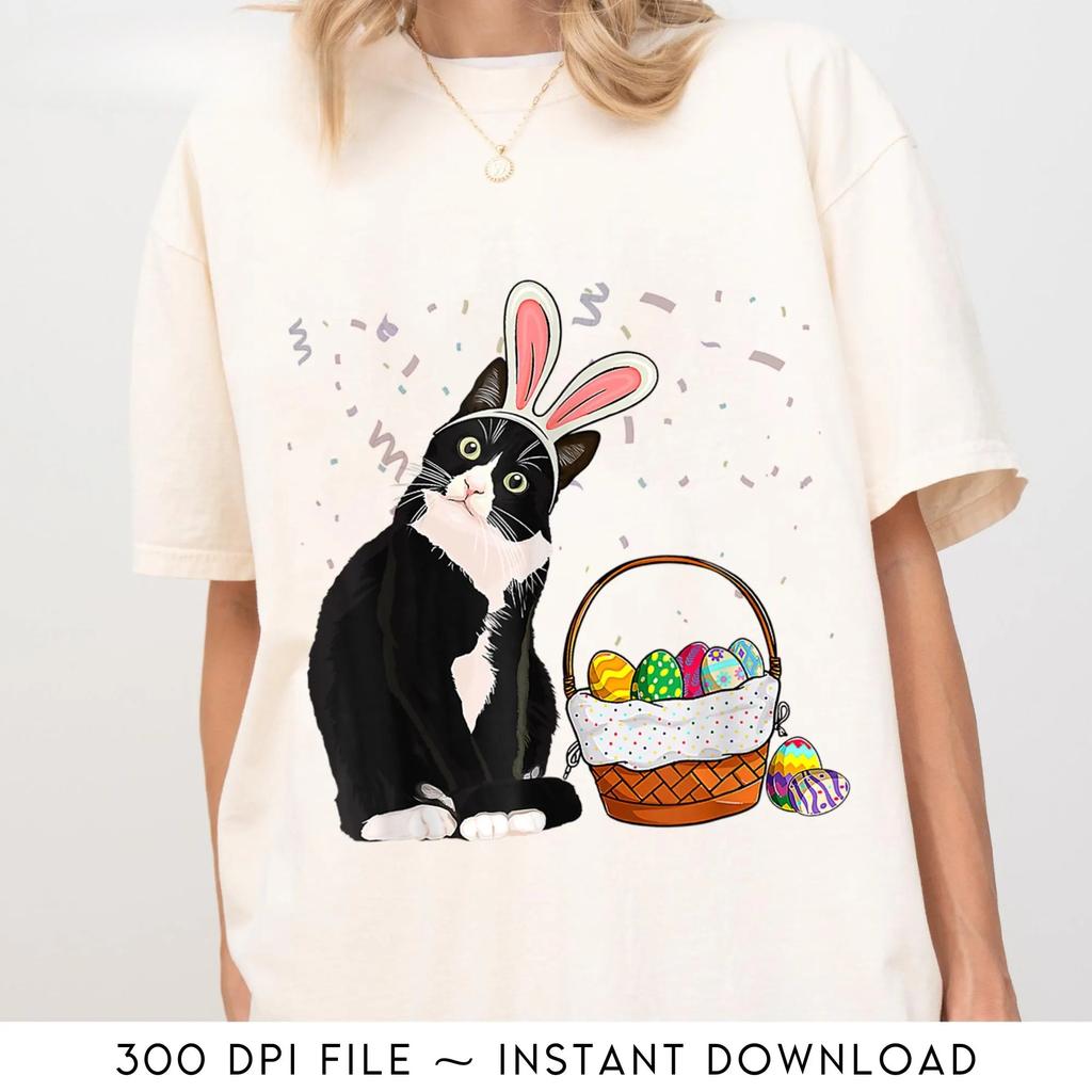 Easter Day Cat Bunny Ears Eggs Graphic Men Women Kids Funny TShirt Shirts for Women Graphic T Shirts