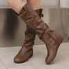 Yellow Wine Red Women Mid Calf Boots Med Wedge Heel Big Size 50