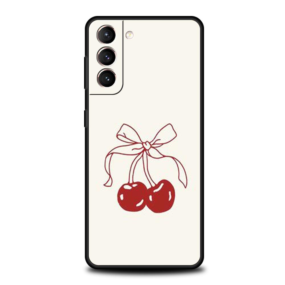 Cute Cherry Bow Phone Case For Samsung Galaxy S24 S23 S22 S20 Ultra S21 FE 5G S10 S9 Plus S10E S8 Soft Silicone Cover