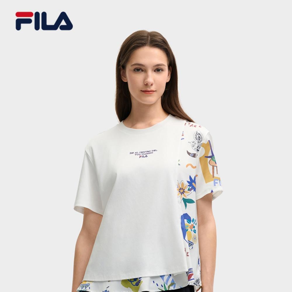 Fila Heritage Series Cartoon Print Casual Short Sleeve T-Shirt Women Tops Cloud-Mushroom-White F11W528105F-WT