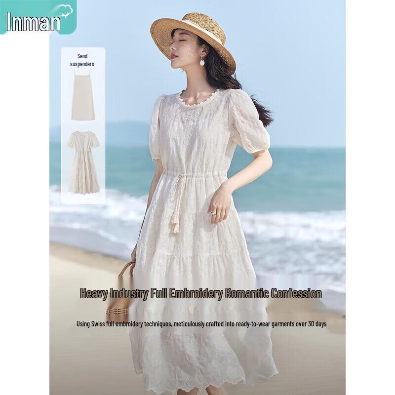 Women s French Style Embroidered A-Line Midi Dress S