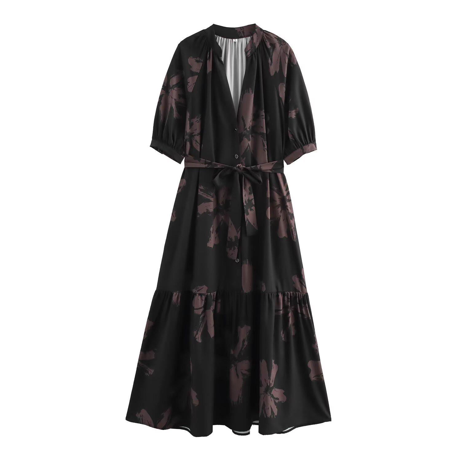 

Весна 2025 Женское платье с V-образным вырезом, принтом и пышными рукавами M