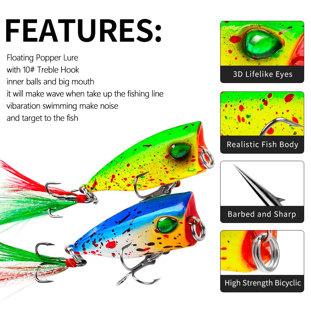 6-Color 4.3cm Mini Feathered Bionic Popper Fishing Lure (4g) DW1059