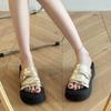 French outer wear 2025 new flat-bottomed pleated soft leather with open-toed slippers women's summer casual beach sandals