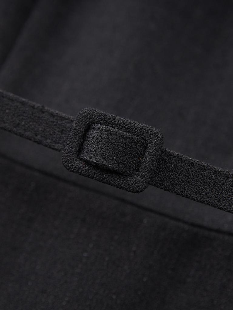 French High-End Square Neck Sleeveless Midi Dress with Waist-Gathering