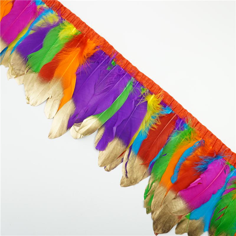 2Meter Gold Silver Goose Feathers Trim On Tape Fringe Ribbon Geese Feather for Crafts Golden Needlework Accessories Decoration