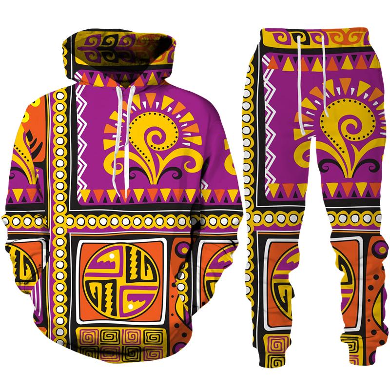 Frühling Herbst Afrikanischer Stil 3D Druck Trainingsanzug Set Mann Frau Hoodie + Hose 2-teilige Sets Dashiki Ethnisch Lässig Pullover Streetwear