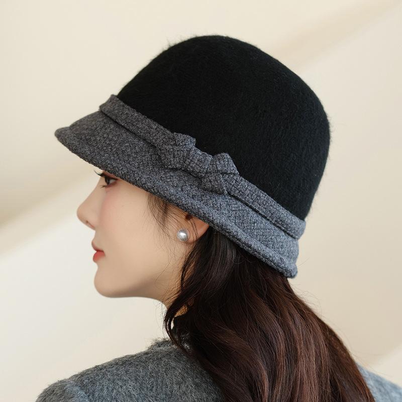 Wool Bucket Hat Women's Autumn and Winter Warm Elegant British Retro Basin Hat Fashion Winter Hat for Women, Ladies Winter Hats