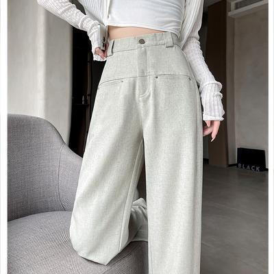 Light and Breathable  Suit Pant for Women with Relaxed Wide-leg Trousers