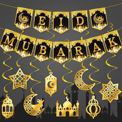 Ramadan Mubarak Dekorationen Eid Mubarak Banner Stern Mond Laterne Hängende Wirbel Ramadan Mubarak Hängende Deckendekorationen