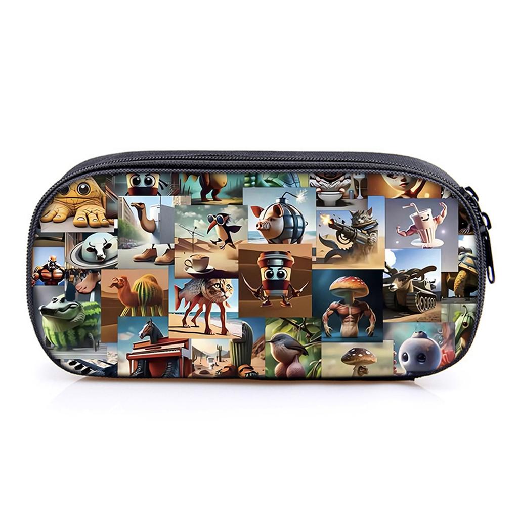 Hot Sales Italian Brainrot Print Layered Pencil Case Quality 2D Flat Cartoon Pen Bag Best Gift for Boys/Girls School Supplies
