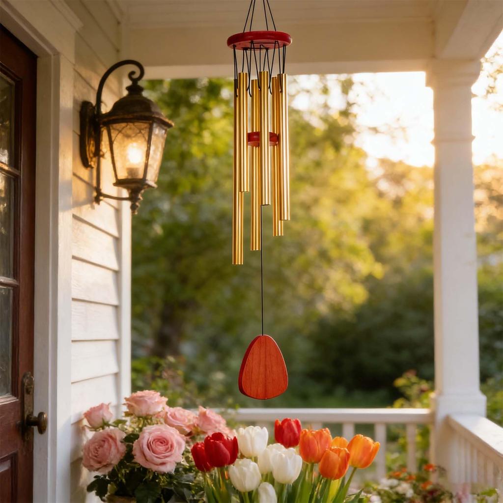 PATIKIL 2-Piece Set Outdoor Wind Chimes, 28-inch Memorial Wind Chimes, Unique Wood and Metal Design, 6 Aluminum Tubes, Musical Garden Bells, for Garde