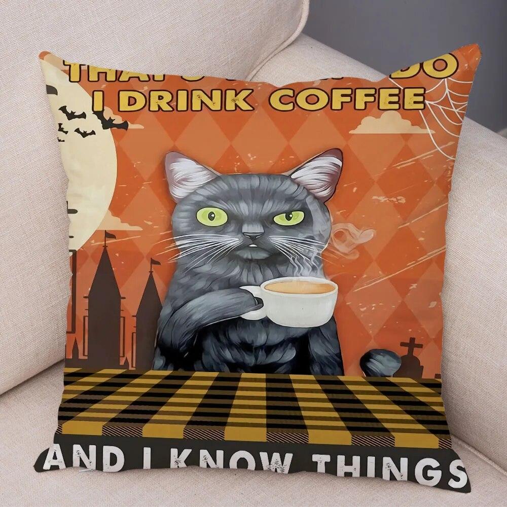 Cute Pet Cartoon Animal Cushion Retro Coffee Cat Pillowcase Decoration Sofa Home Car Pillowcase