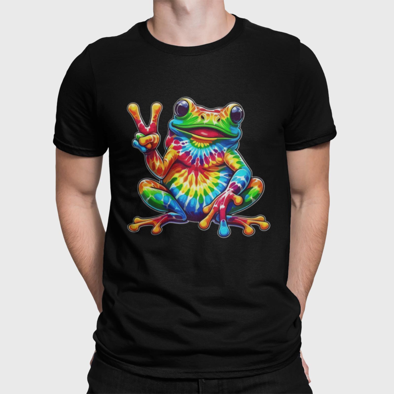 Peace Frog Tie Dye Shirt Colorful Psychedelic Frog Graphic Tee Unisex 4XL