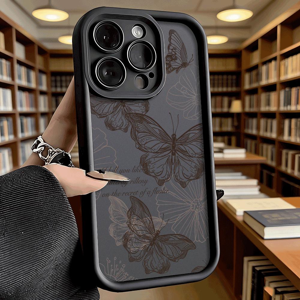Vintage Butterfly Sketch with Quote Soft TPU Phone Case for iPhone 17 16 15 14 13 12 11 Pro Max Plus Shockproof Anti-Slip Cover