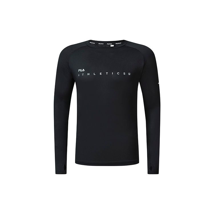 

FILA Athletics Logo Print Sports Running Fitness Casual Crew Neck Long Sleeve T-Shirt Men Tops Deep-Black A11M242201F-BK L