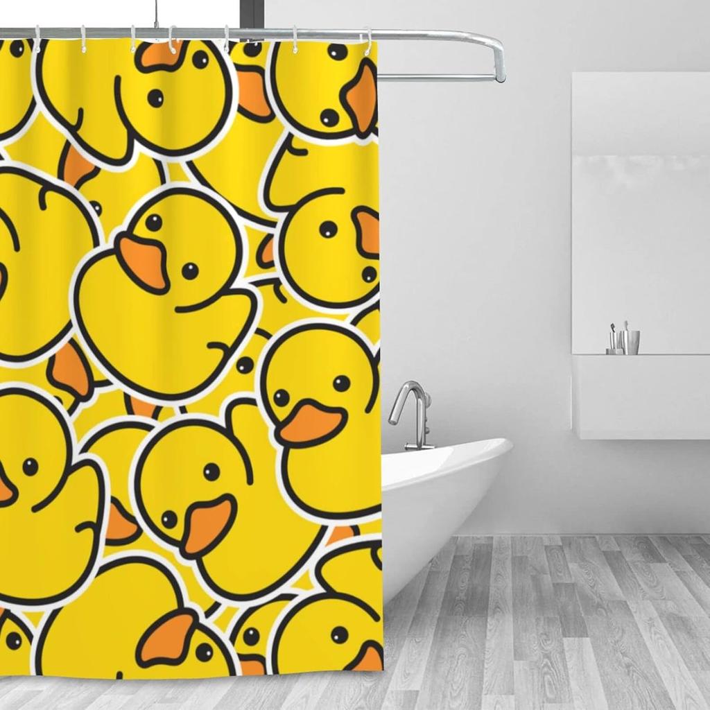 Fiokroo Cute Rubber Ducky Shower Curtain 72x72in Waterproof Polyester Fabric Yellow Cartoon Ducks Bath Curtain with 12 Hooks, Shower Curtains Sets