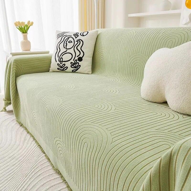 Telo Copridivano in Chenille Color Crema Universale per Tutte le Stagioni Resistente ai Graffi del Gatto