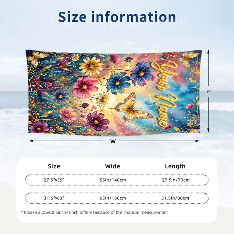 Butterfly Theme Beach Towel Personalized Custom Name & Text Soft Quick Dry Beach Towel for Swimming Travel