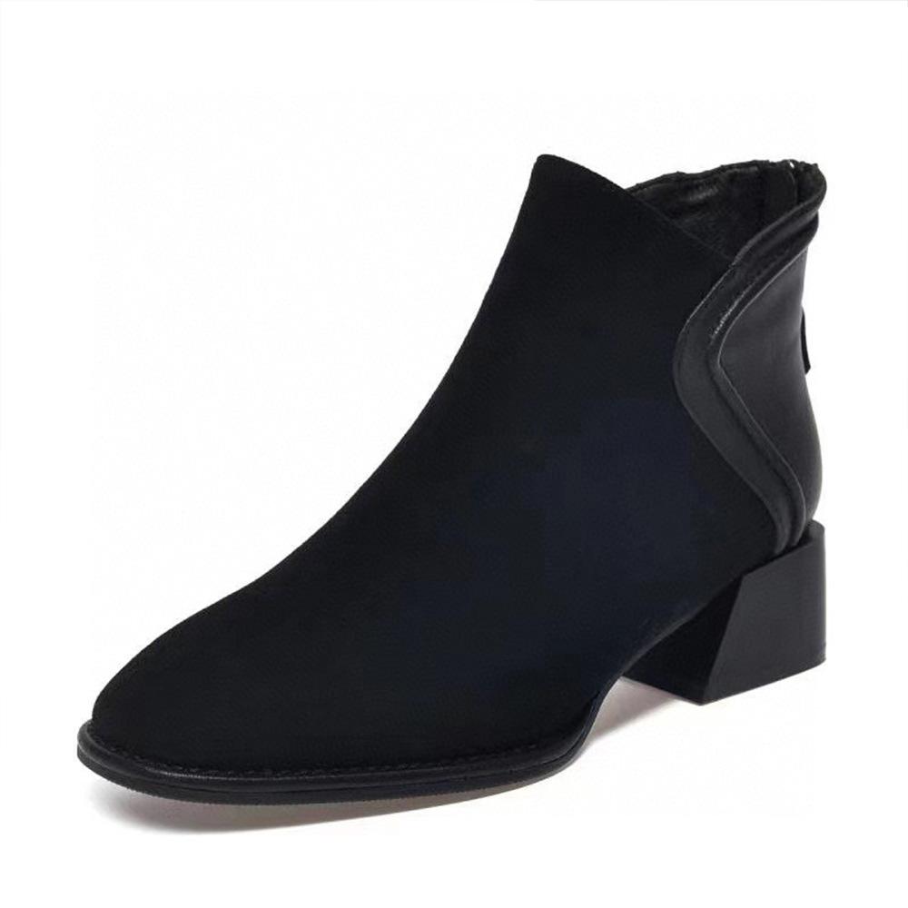 Square Head Chelsea Short Boots Autumn and Winter New British Temperament Simple Sheepskin Low Heel Flat Women's Boots Fashion Boots