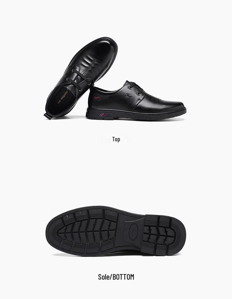 Red Dragonfly Men's Genuine Leather Business Casual Shoes - Autumn Style, Comfortable Cowhide Commuter Shoes for Middle-Aged Dads.