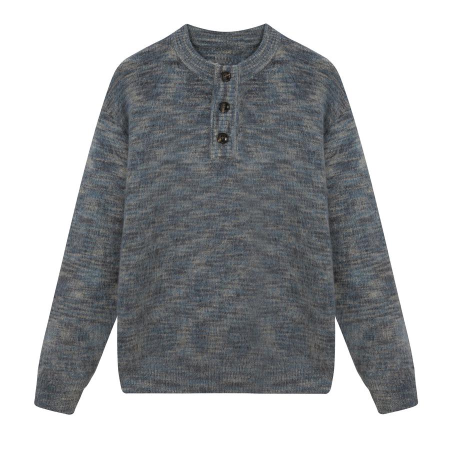 

Мужской осенне-зимний свитер хенли с градиентом - Свободный, модный вязаный пуловер XL (80-87.5 kg) синий/серый