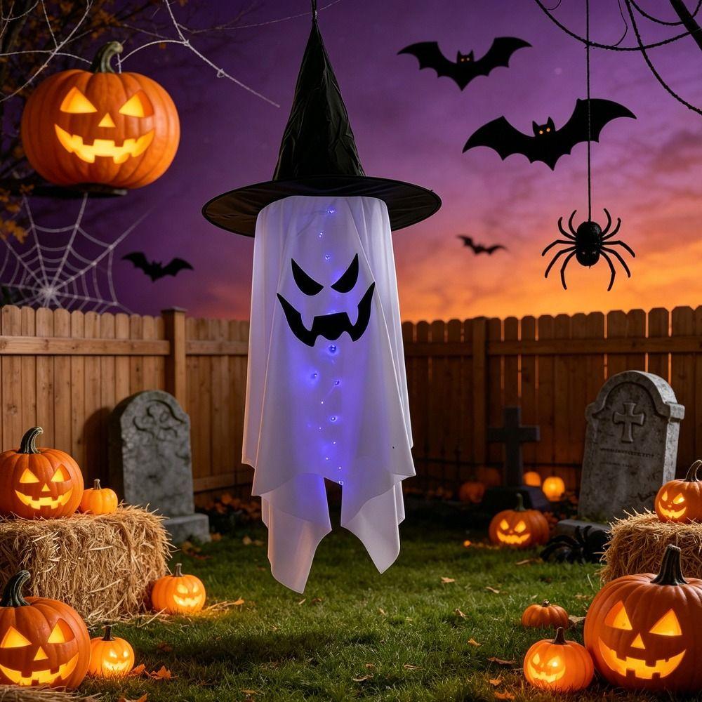 String Lights LED Hanging Ornament LED Lighted Witch Hat Ghost Decor  Indoor Home