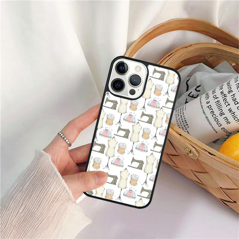 sewing machine tailor elements pattern Phone Case For iPhone 17 Air 16 15 14 11 12 13 Pro MAX Plus coque Cover