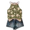 Damen Boho Blumenmuster Ärmelloses Tanktop Sommerlich Lässig Strandkleidung Leicht Locker Sitzende Bluse mit Verstellbaren Trägern