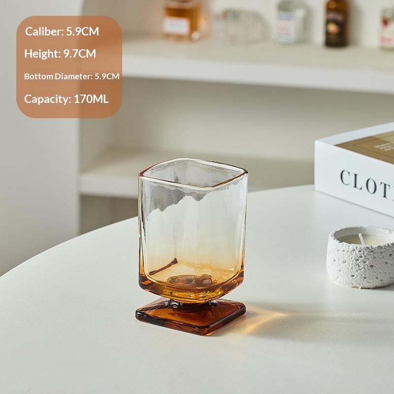 Gradient Colored Square Glass Uniquely Maillard Colored Low Footed Glass Vintage Style Juice Glass Sparkling Water Cup
