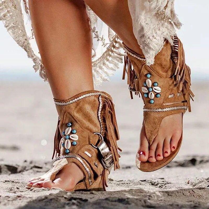 

20 summer new rhinestone flat toe sandals women s beaded fringed cool boots women 43 хаки