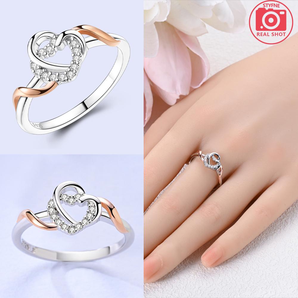 Authentic copper Moon Stars Ring Colorful Feather Love Heart Infinite Ring Delicate Valentines Day Jewellery Gift