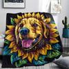Sunflower Dog Print Flannel Blanket, High quality Comfortable for All Seasons, Home Decor, Warmth and Comfort, Perfect for Christmas Gifts