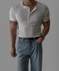Baulopeulodeogteu Tencel Ribbed Henley Neck Muscle Short Sleeve T-Shirt [Ivory]