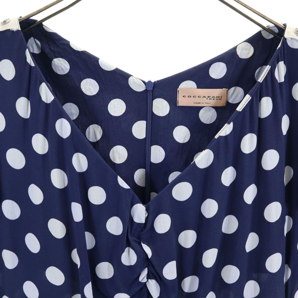 Coccapani Made In Italy Dot Pattern No Sleeve Knee-length Dress L Navy Women Used