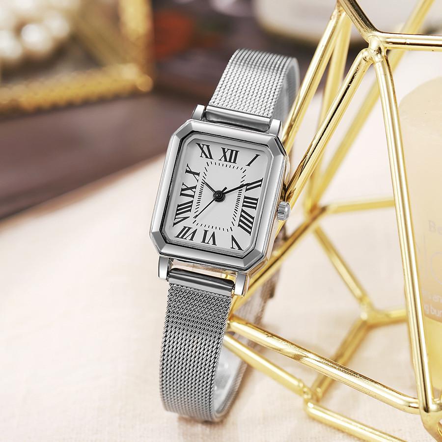 Vintage Square Student Watch With Metal Mesh Band For Women Casual Fashion
