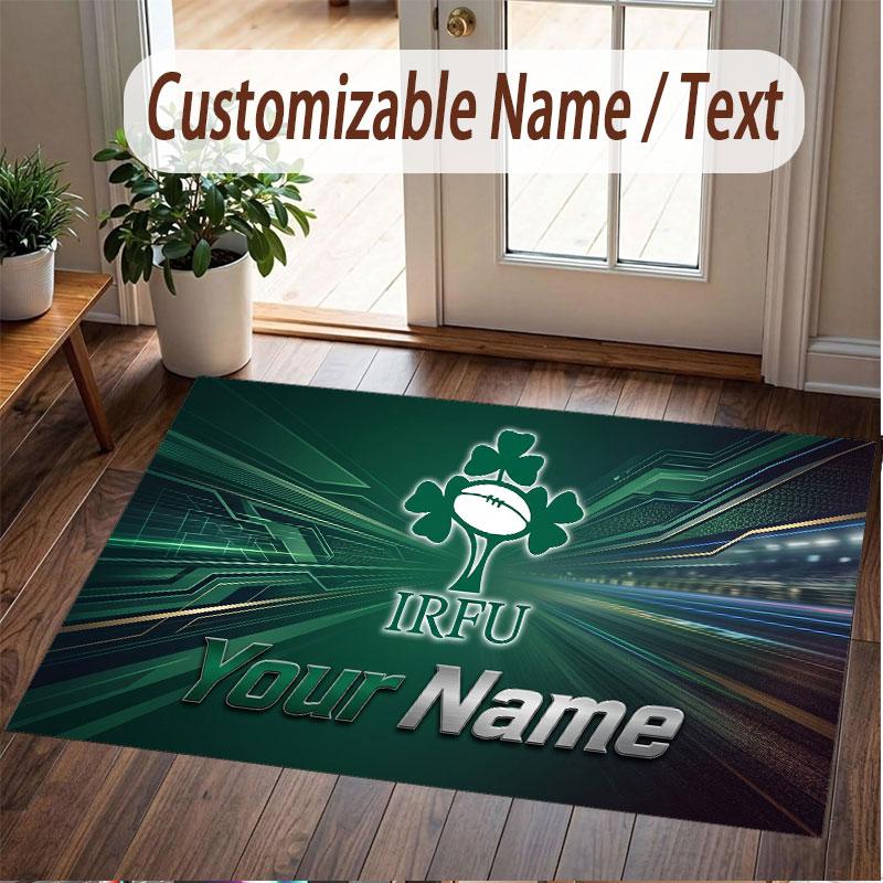 Custom Rug Ireland Rugby Pattern Print Name Text Soft Non‑Slip Floor Carpet for Home Indoor Decoration