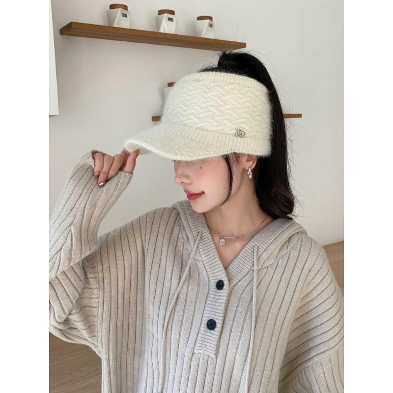 New Autumn and Winter Woolen Knitted Empty Top Hat Thickened and Warm  Large Brim Peaked Hat  Fashionable  Versatile and Trend Proof