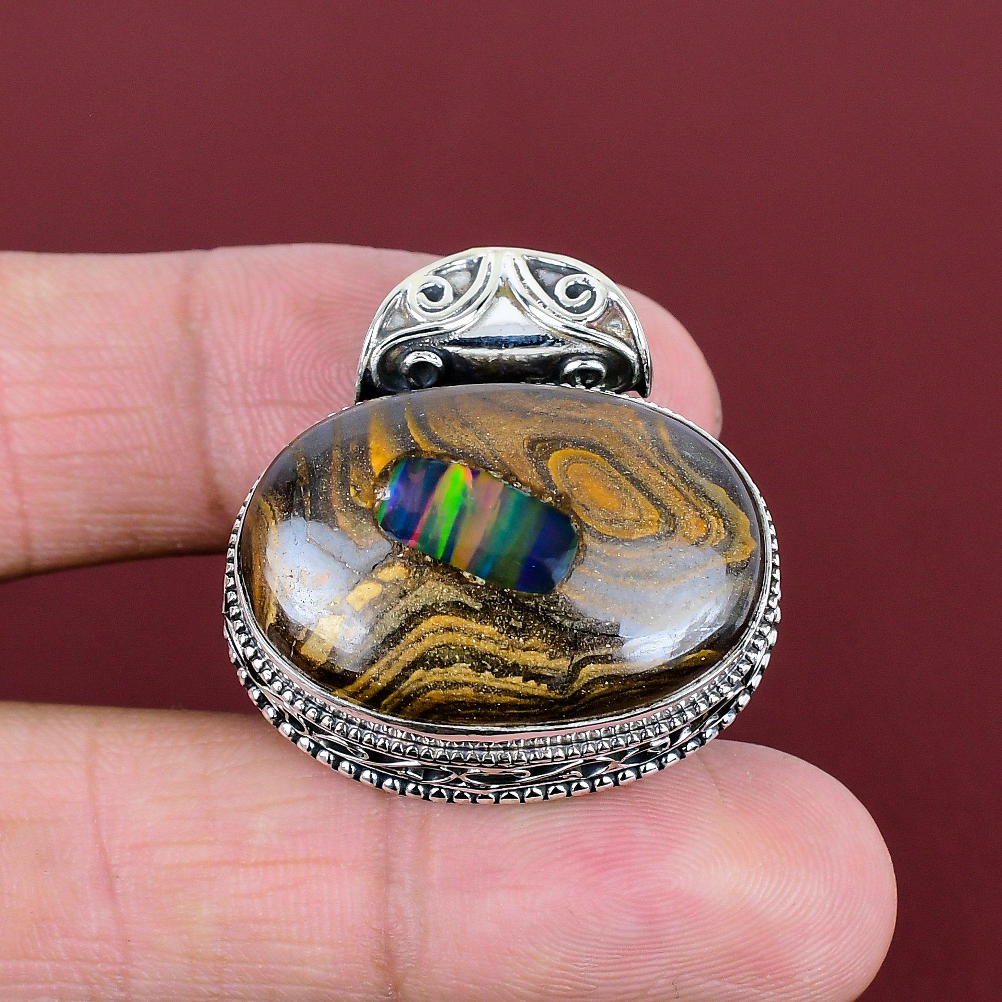 Ethopian opal in boulder opal pendant gemstone pendant 925 sterling silver pendant handmade pendant gifts for wife wonderful vintage jewelry