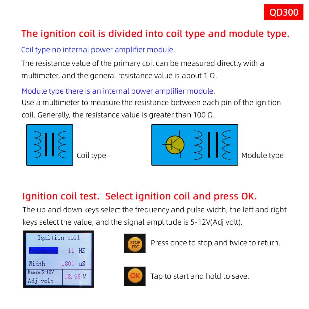New QD300 Automobile Ignition Coil Tester Fuel Injector Idle Stepper Motor Solenoid Valve PWM IGBT Actuator Fault Detector