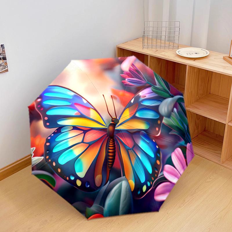 1 PC Automatic Folding Umbrella - Beautiful butterflies Pattern, Portable & Foldable Design with 8 Ribs, Christmas Birthday Gifts