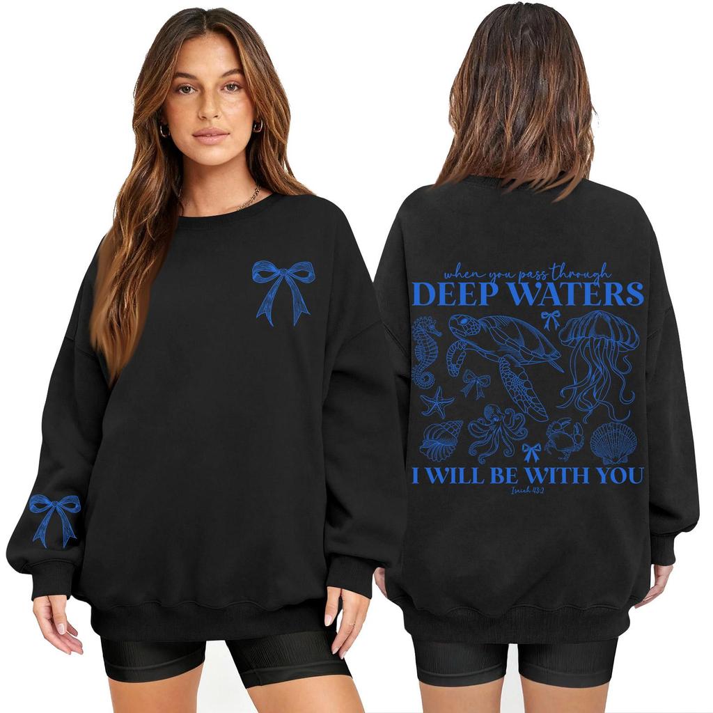 Women's Fashion Long Sleeve Print Round Neck Loose Pullover Sweater Top