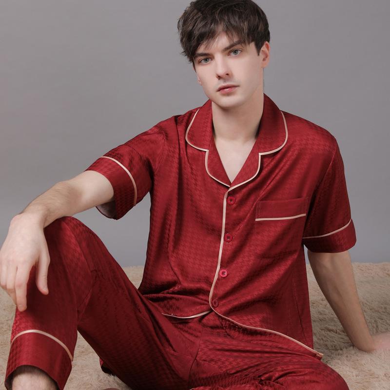 2022 Summer Ice Silk Couple Pajamas Set - Short Sleeve & Long Pants for Men & Women