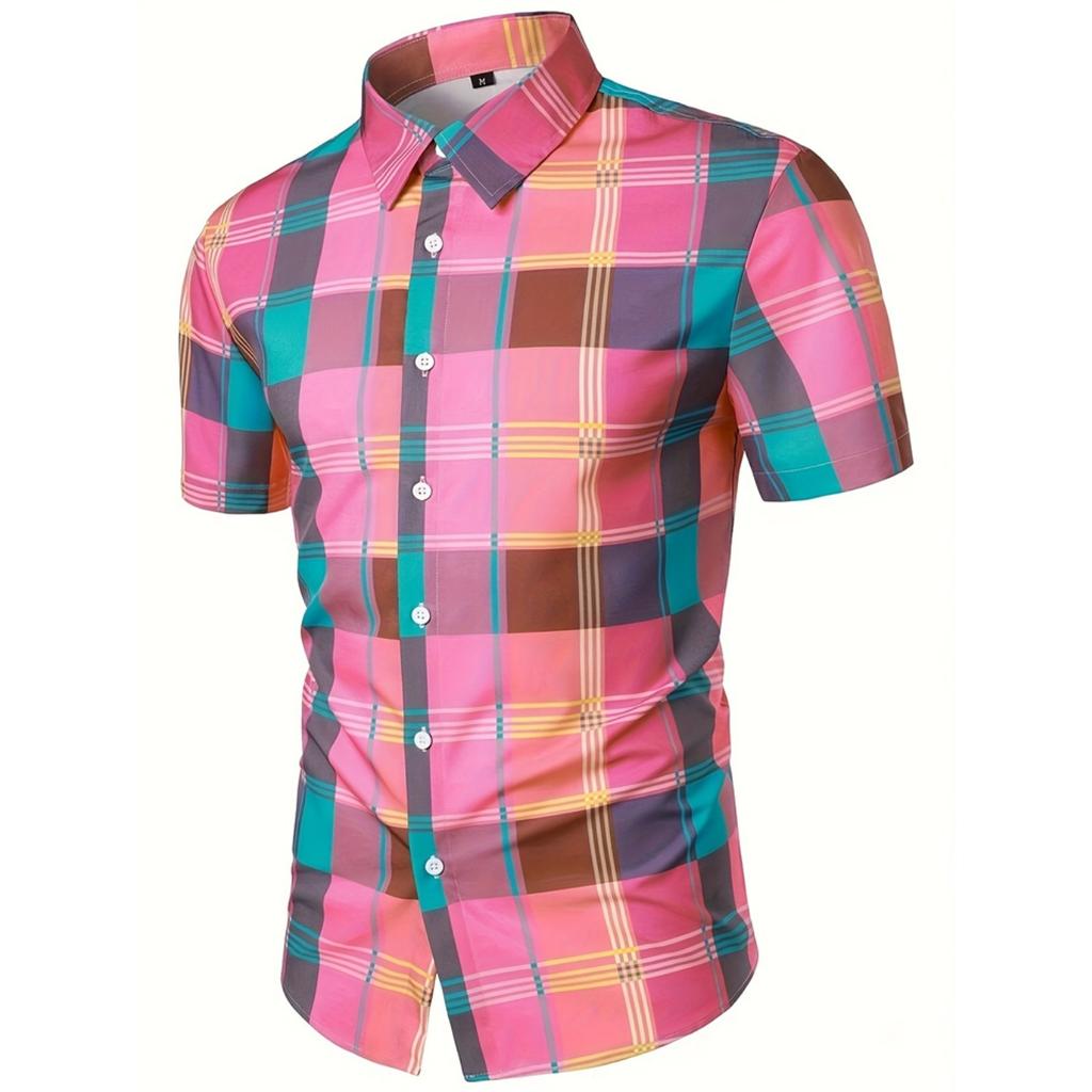 Spring And Summer Men's Beach Short Sleeve Shirt Loose Casual Lapel Button Down Shirt Fashion