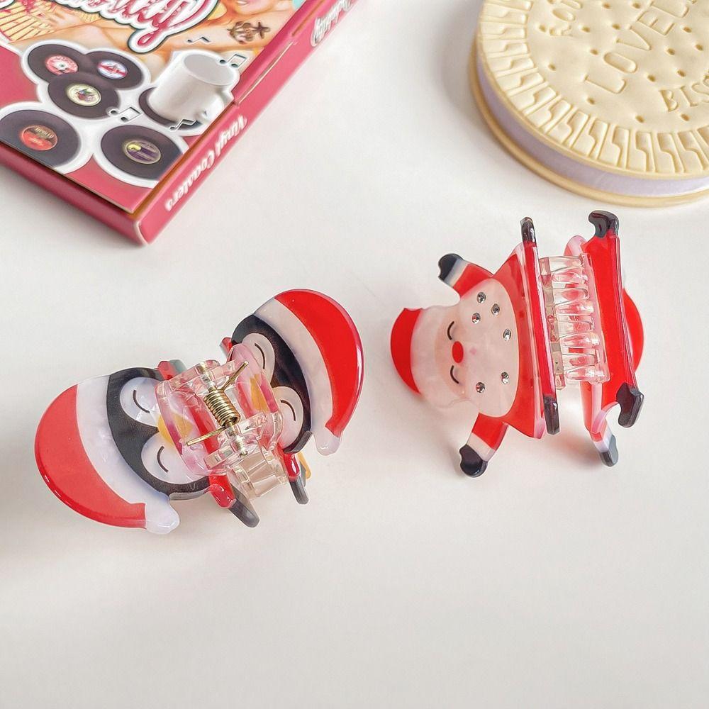PVC Christmas Elk Hair Claw Deer Snowman Hair Clip Kawaii Santa Claus Shark Clip  Wash Face