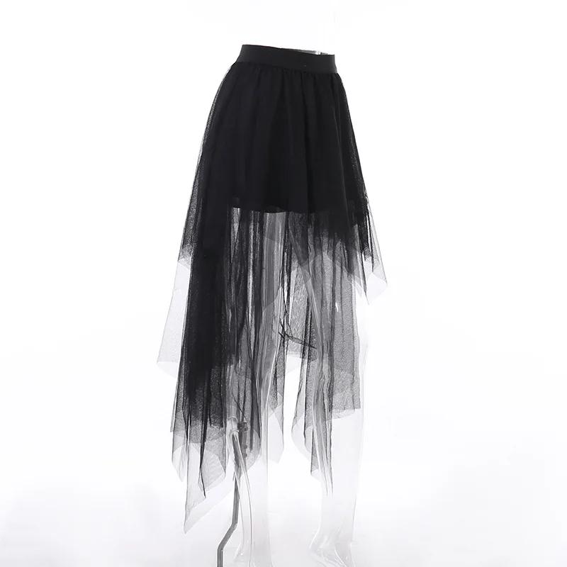 Net Yarn High-Waisted Irregular Skirt for Women Gothic Style Summer Casual Skirt Sexy and Charming Goth