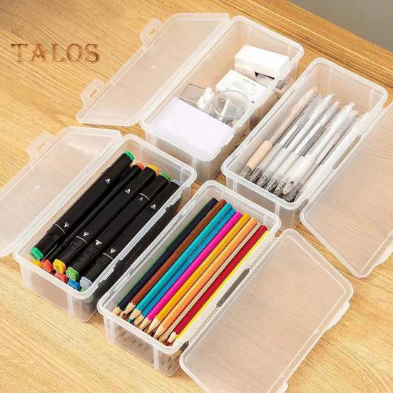 Pencil Box Extra Large Capacity Transparent Design Stackable Pencil Organizer Snap-on Lid Pencil Container
