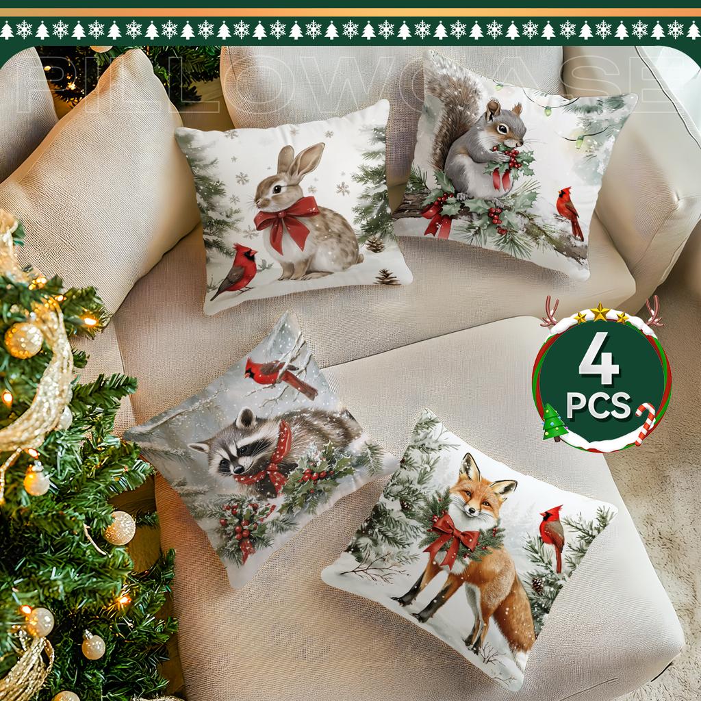 Christmas Winter Animals Pillowcase Bedroom Sofa Cushion Cover 100% Polyester Living Room Cushion Pillowcase Home Decor