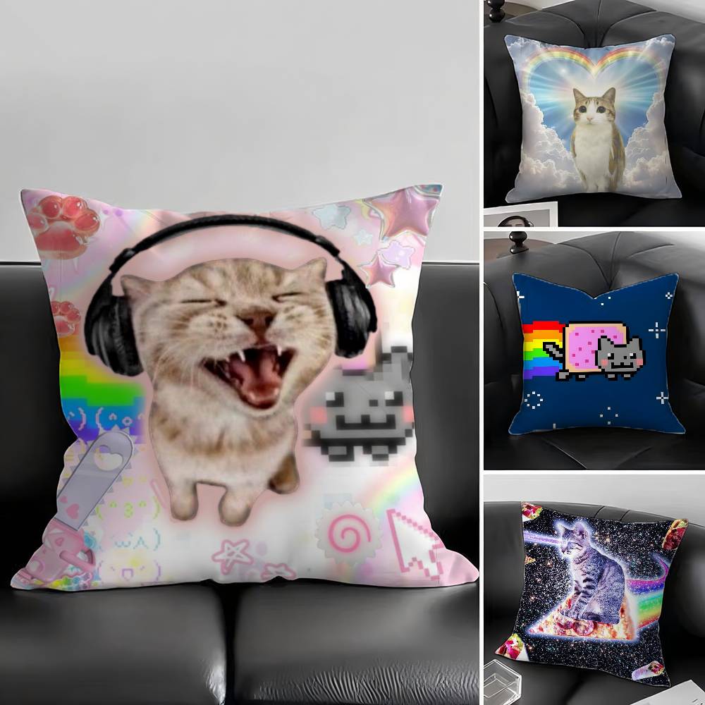 Funny Rainbow Cat Pillow Case Fashion Square Pillowcase Bedroom Sofa Room Ins Decoration Leisure